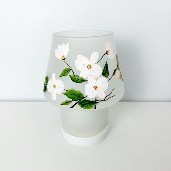 Valerie Parrhill Frosted Satin Glass Floral Hummingbird Lamp 7.5” NEW - Picture 2 of 7